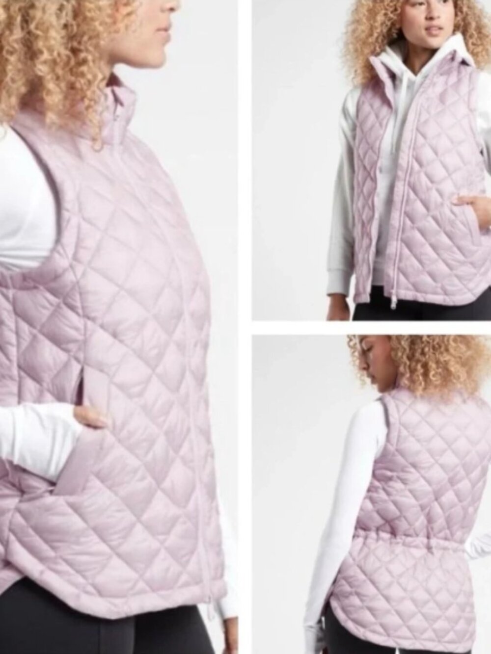 Athleta Whisper Featherless Puffer Vest - large lilac grey-purple lavendar